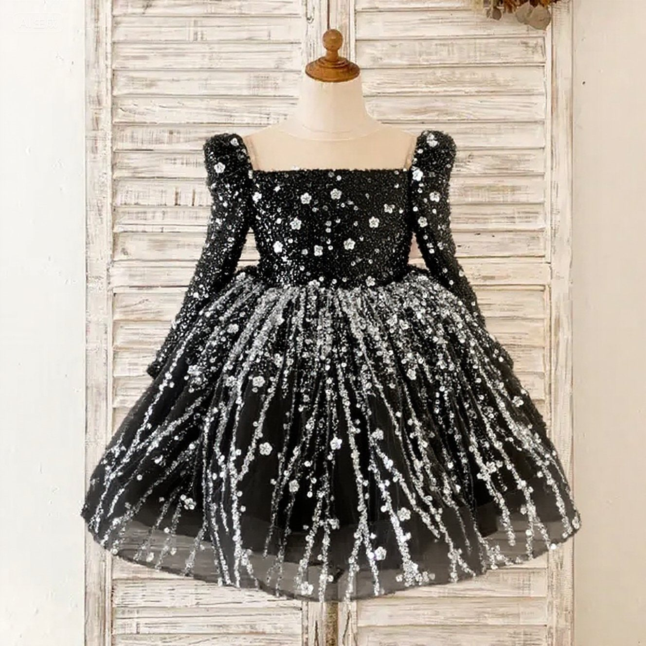 Cute A-Line Sequin Tulle Tea Length Flower Girl Party Dress