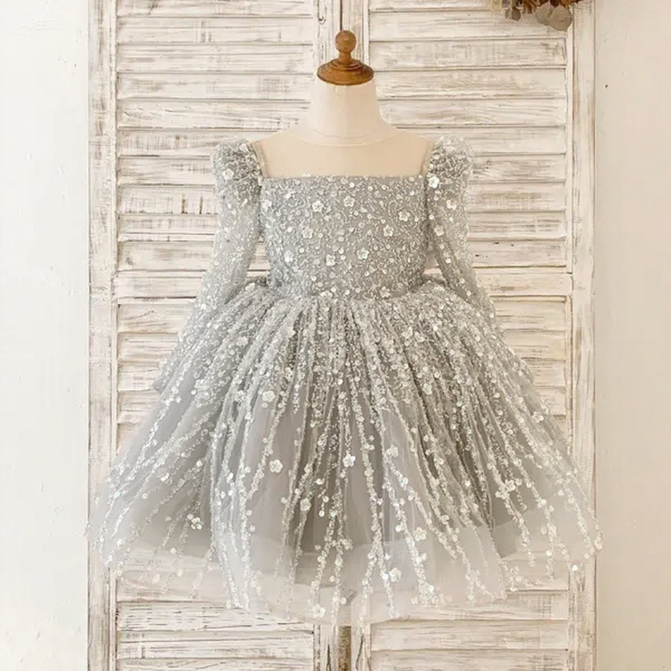 Cute A-Line Sequin Tulle Tea Length Flower Girl Party Dress