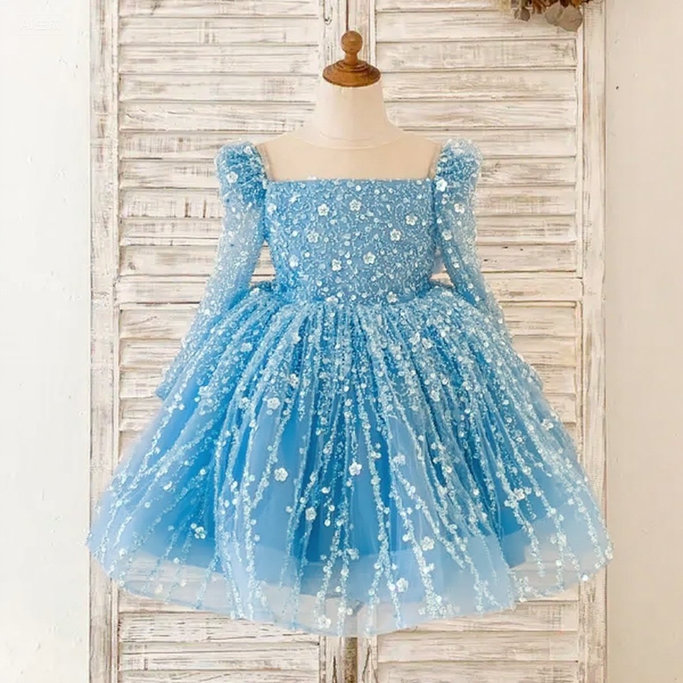 Cute A-Line Sequin Tulle Tea Length Flower Girl Party Dress