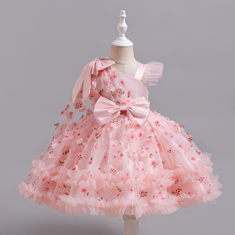 A-Line Tulle Flower Girl Dress for Toddler Girls | V-Neck Princess Party Dress with Bowknot