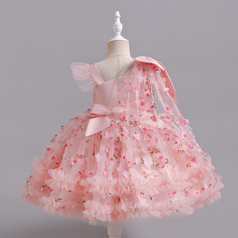 A-Line Tulle Flower Girl Dress for Toddler Girls | V-Neck Princess Party Dress with Bowknot