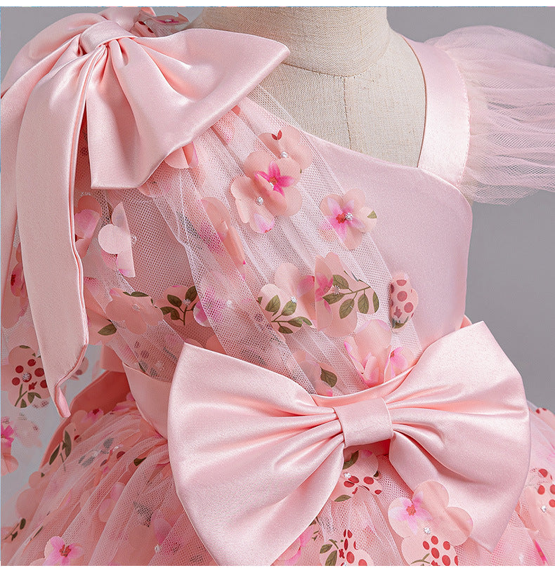 A-Line Tulle Flower Girl Dress for Toddler Girls | V-Neck Princess Party Dress with Bowknot