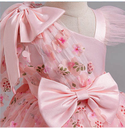 A-Line Tulle Flower Girl Dress for Toddler Girls | V-Neck Princess Party Dress with Bowknot