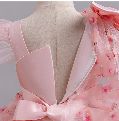 A-Line Tulle Flower Girl Dress for Toddler Girls | V-Neck Princess Party Dress with Bowknot