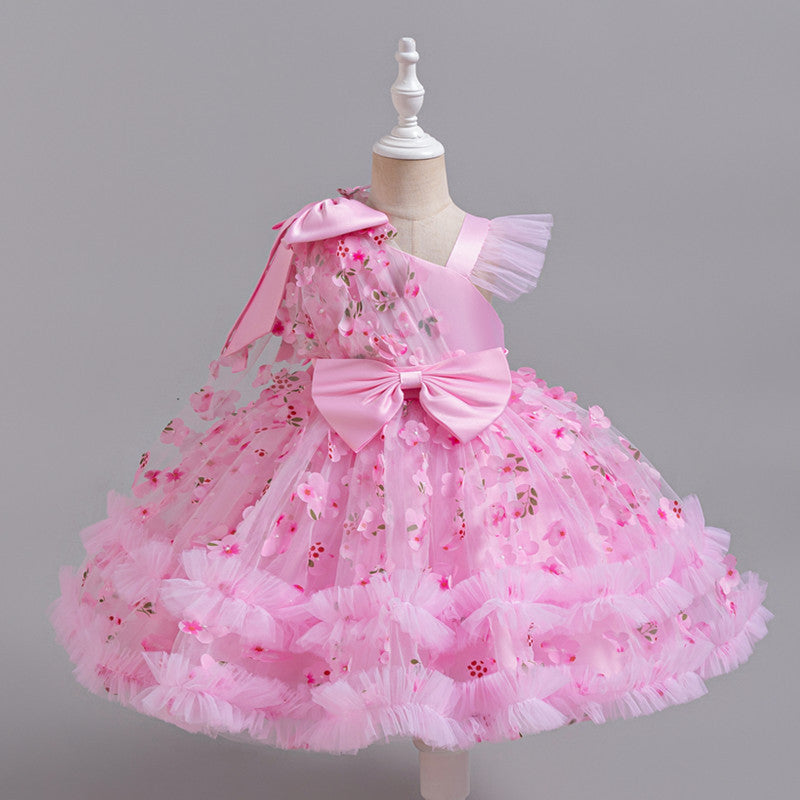 A-Line Tulle Flower Girl Dress for Toddler Girls | V-Neck Princess Party Dress with Bowknot