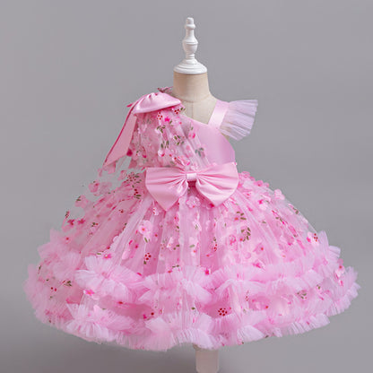 A-Line Tulle Flower Girl Dress for Toddler Girls | V-Neck Princess Party Dress with Bowknot