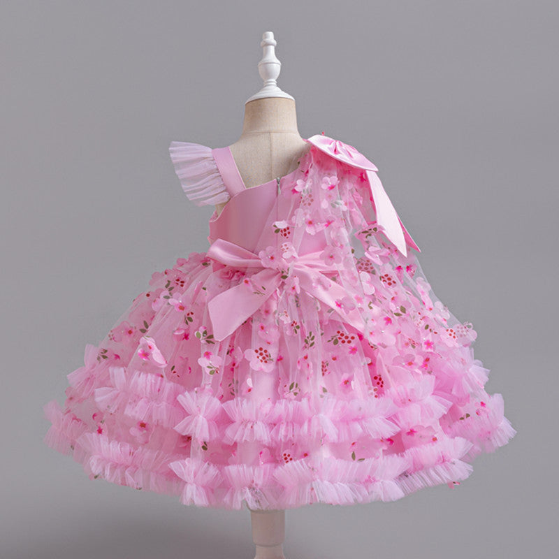 A-Line Tulle Flower Girl Dress for Toddler Girls | V-Neck Princess Party Dress with Bowknot