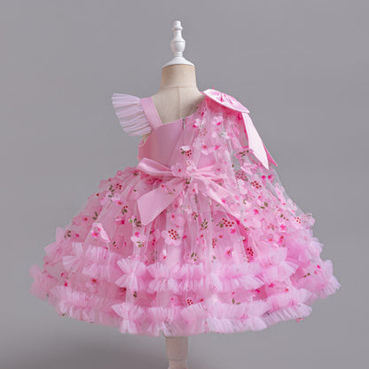 A-Line Tulle Flower Girl Dress for Toddler Girls | V-Neck Princess Party Dress with Bowknot