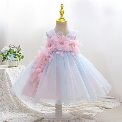 Cute A-Line Tulle Flower Girl Dress with Floral Details - Light Pink Party Dress for Kids