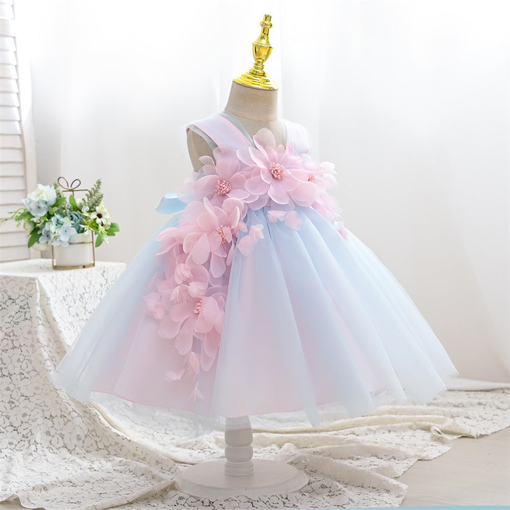 Cute A-Line Tulle Flower Girl Dress with Floral Details - Light Pink Party Dress for Kids