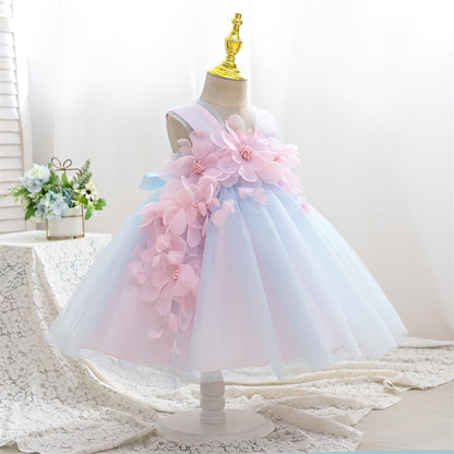 Cute A-Line Tulle Flower Girl Dress with Floral Details - Light Pink Party Dress for Kids