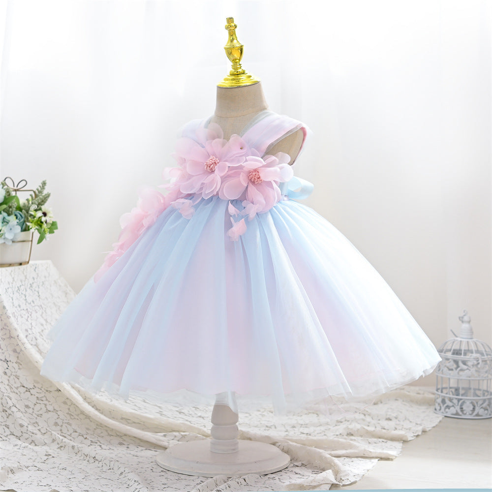 Cute A-Line Tulle Flower Girl Dress with Floral Details - Light Pink Party Dress for Kids
