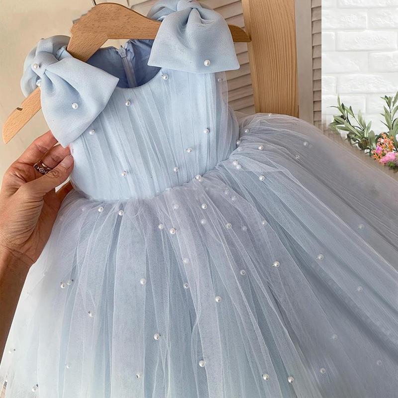 A-Line Tulle Bowknot Princess Dress for Girls – Party & Flower Girl