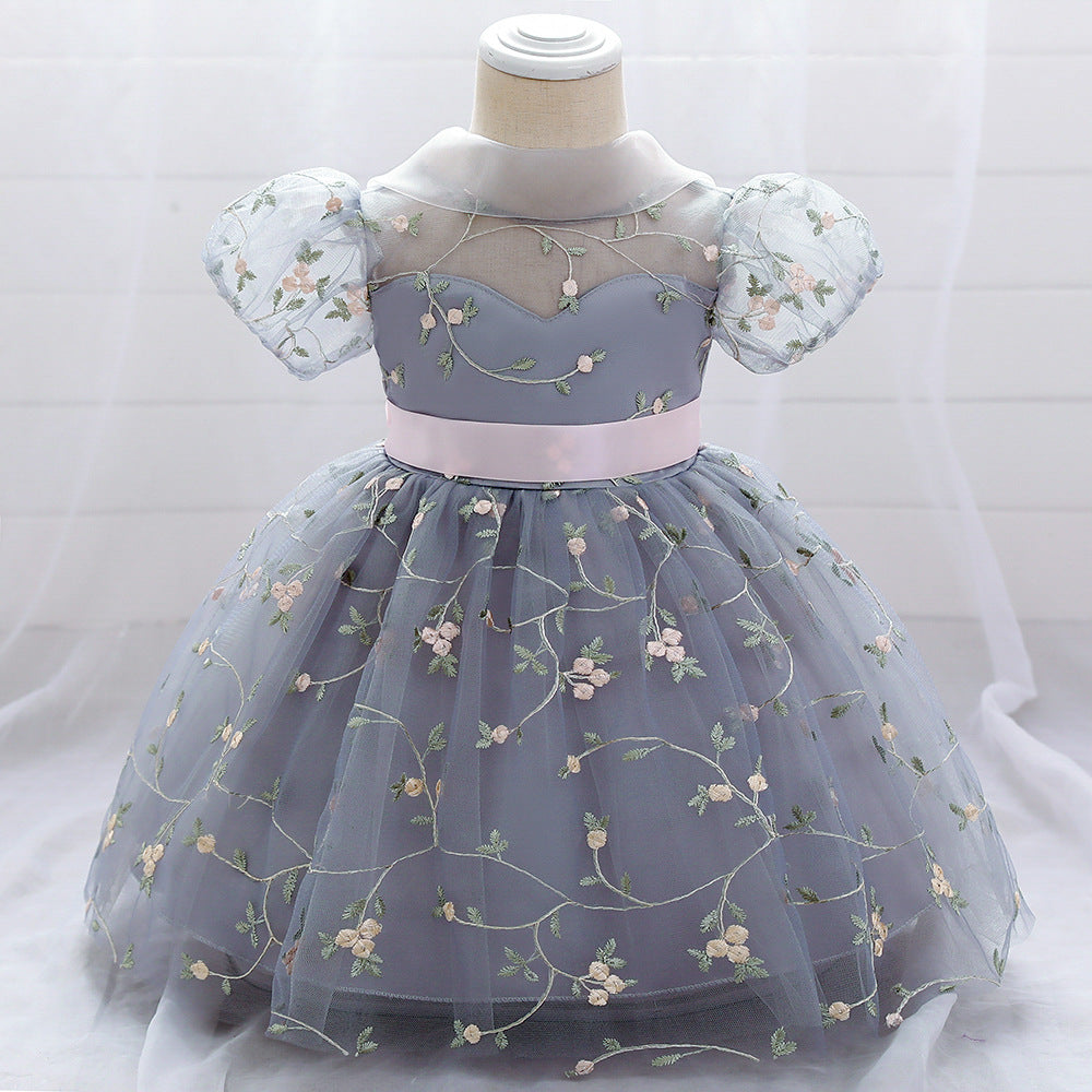 Floral Puffy Ball Gown Dress for Baby Girls – Embroidered Birthday & Flower Girl Outfit