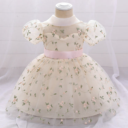 Floral Puffy Ball Gown Dress for Baby Girls – Embroidered Birthday & Flower Girl Outfit