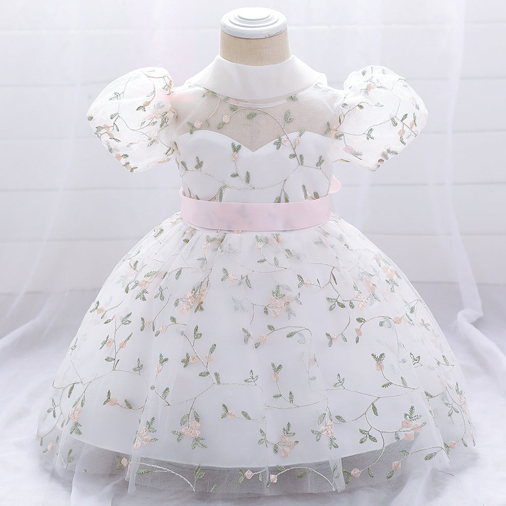 Floral Puffy Ball Gown Dress for Baby Girls – Embroidered Birthday & Flower Girl Outfit