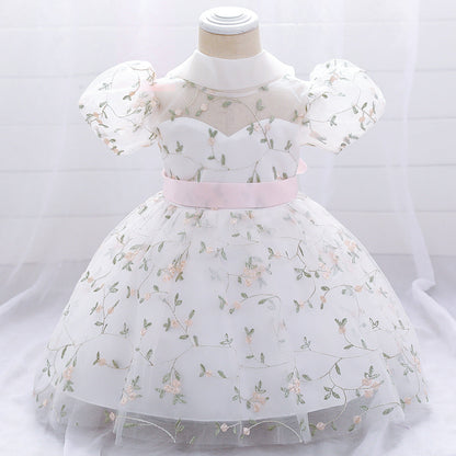 Floral Puffy Ball Gown Dress for Baby Girls – Embroidered Birthday & Flower Girl Outfit