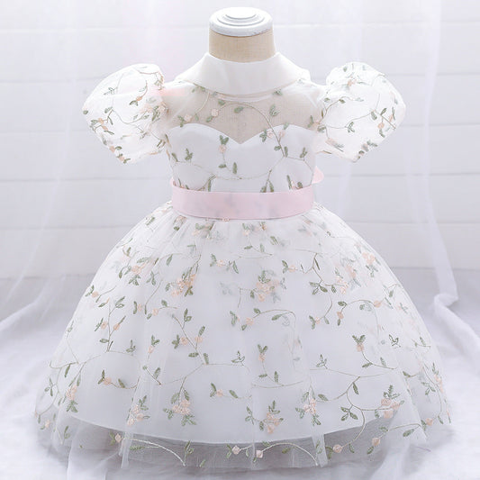 Floral Puffy Ball Gown Dress for Baby Girls – Embroidered Birthday & Flower Girl Outfit