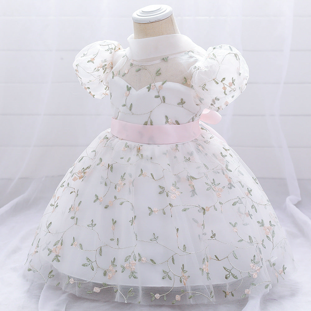 Floral Puffy Ball Gown Dress for Baby Girls – Embroidered Birthday & Flower Girl Outfit