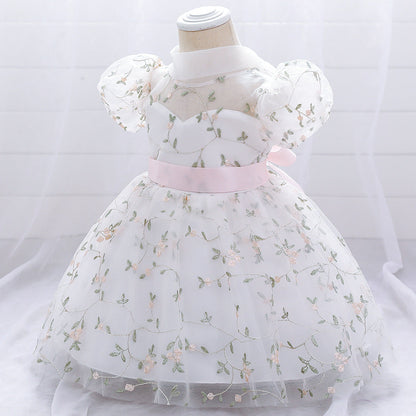 Floral Puffy Ball Gown Dress for Baby Girls – Embroidered Birthday & Flower Girl Outfit