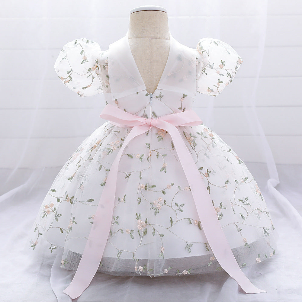 Floral Puffy Ball Gown Dress for Baby Girls – Embroidered Birthday & Flower Girl Outfit