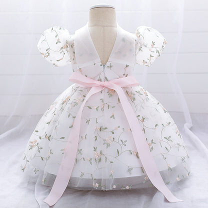 Floral Puffy Ball Gown Dress for Baby Girls – Embroidered Birthday & Flower Girl Outfit