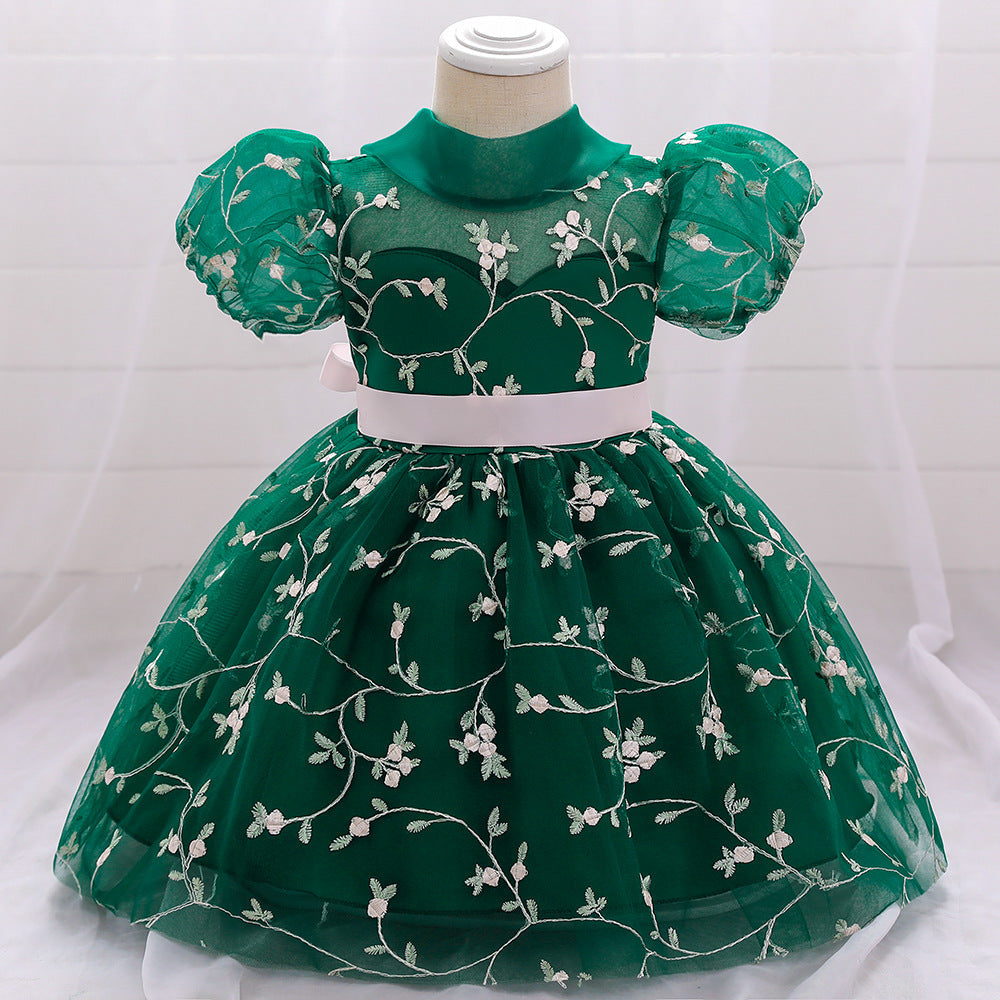 Floral Puffy Ball Gown Dress for Baby Girls – Embroidered Birthday & Flower Girl Outfit