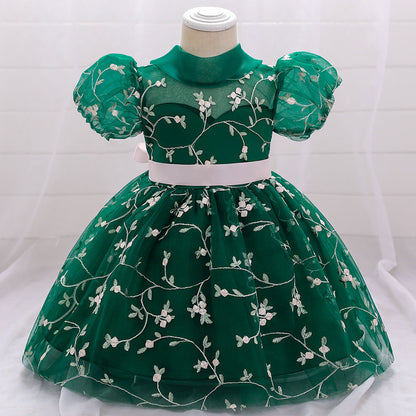 Floral Puffy Ball Gown Dress for Baby Girls – Embroidered Birthday & Flower Girl Outfit