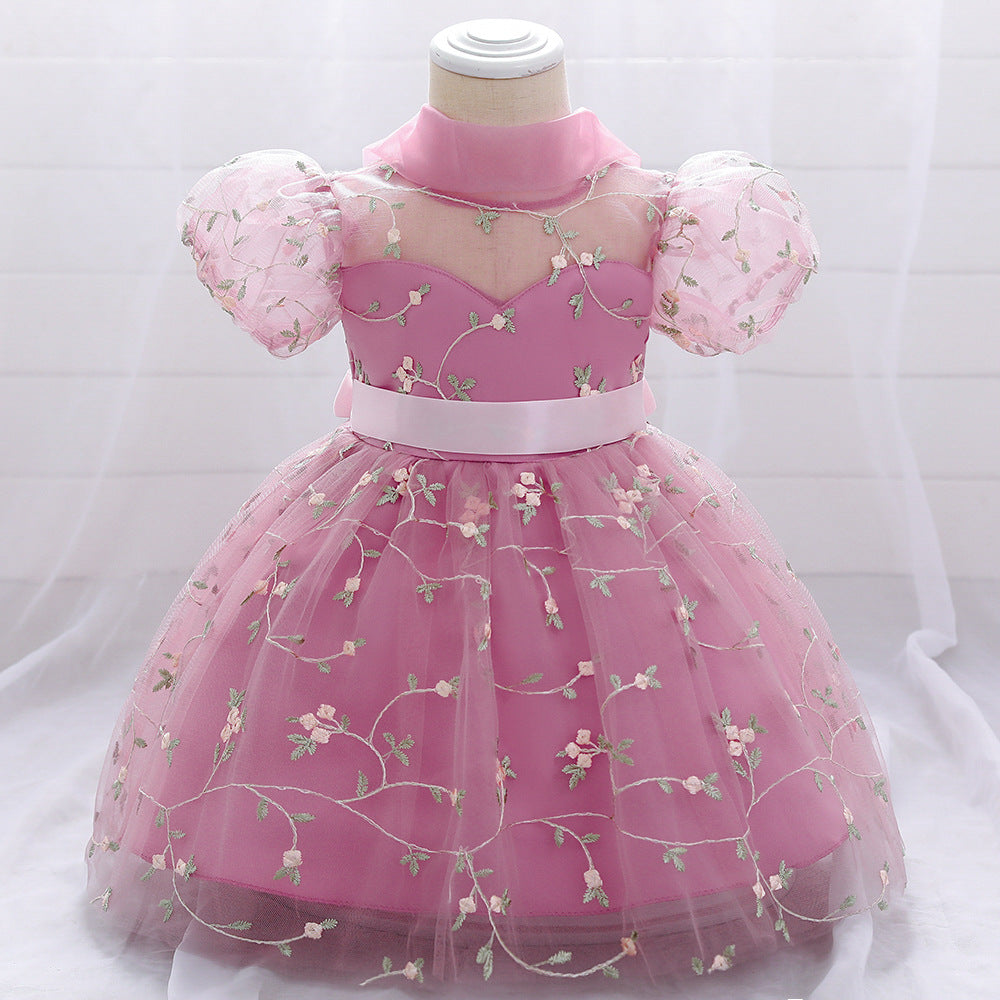 Floral Puffy Ball Gown Dress for Baby Girls – Embroidered Birthday & Flower Girl Outfit