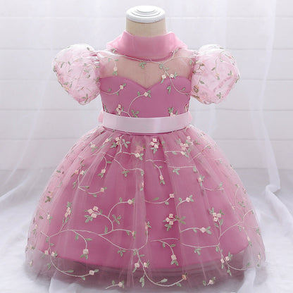 Floral Puffy Ball Gown Dress for Baby Girls – Embroidered Birthday & Flower Girl Outfit