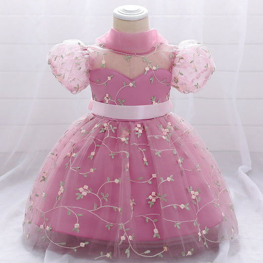 Floral Puffy Ball Gown Dress for Baby Girls – Embroidered Birthday & Flower Girl Outfit