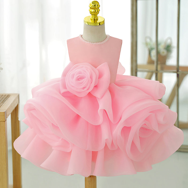 Baby Girl Flower Embellished Princess Dress - Pink / 12-18 Months (80cm) - Fleur Kids Baby Girl Flower Embellished Princess Dress - Pink / 12-18 Months (80cm) - Fleur Kids