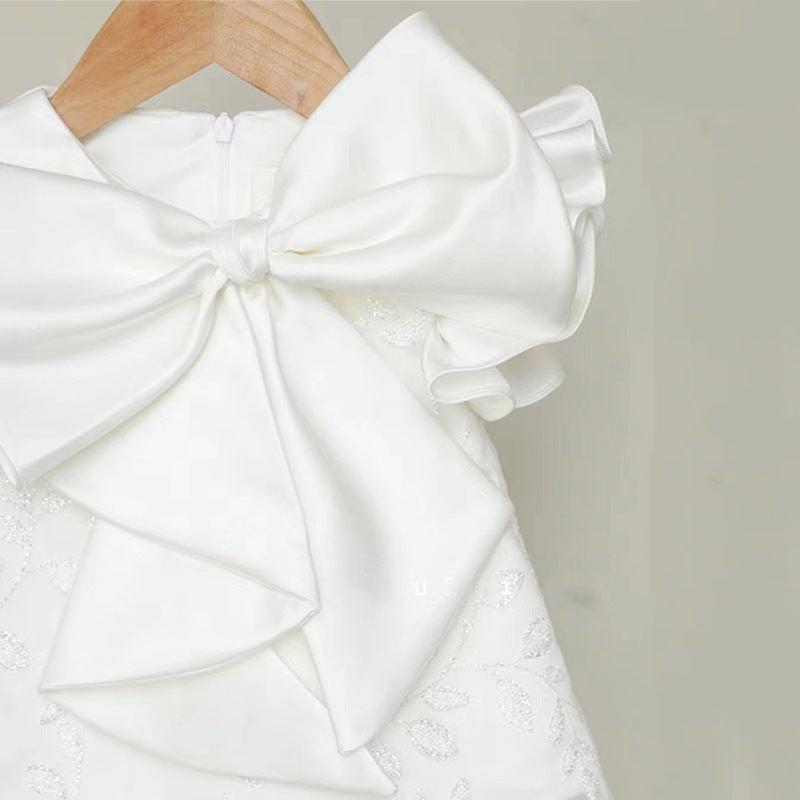 Fluffy Princess Dress for Baby Girls with Bowknot & Embroidery – Cute A-line White Party Dress