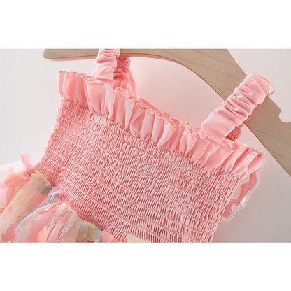 Cute Baby Girl Off Shoulder Floral A-Line Party Dress – Pink Knee Length