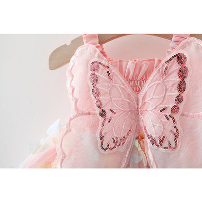 Cute Baby Girl Off Shoulder Floral A-Line Party Dress – Pink Knee Length