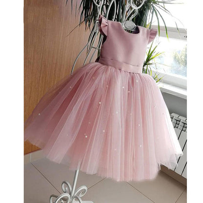 Pink Puffy Princess Dress for Girls with Bow – Baby & Kids Birthday Party Outfit