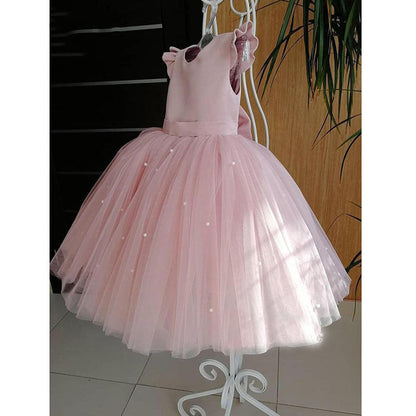 Pink Puffy Princess Dress for Girls with Bow – Baby & Kids Birthday Party Outfit
