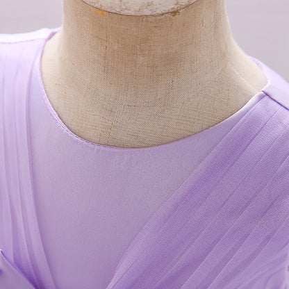 Cute Puffy Baby Girl Princess Dress – Tea Length Party Gown with Bow & Sequins