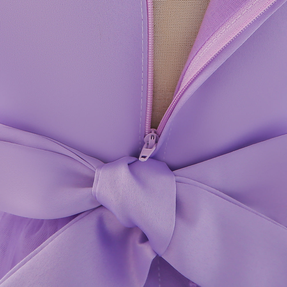 Cute Puffy Baby Girl Princess Dress – Tea Length Party Gown with Bow & Sequins