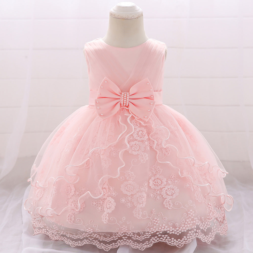 Cute Puffy Baby Girl Princess Dress – Tea Length Party Gown with Bow & Sequins