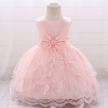 Cute Puffy Baby Girl Princess Dress – Tea Length Party Gown with Bow & Sequins