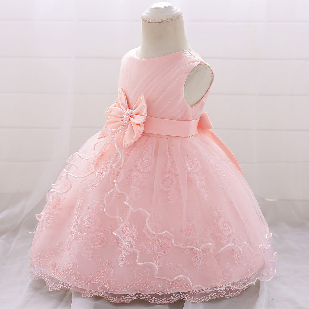Cute Puffy Baby Girl Princess Dress – Tea Length Party Gown with Bow & Sequins