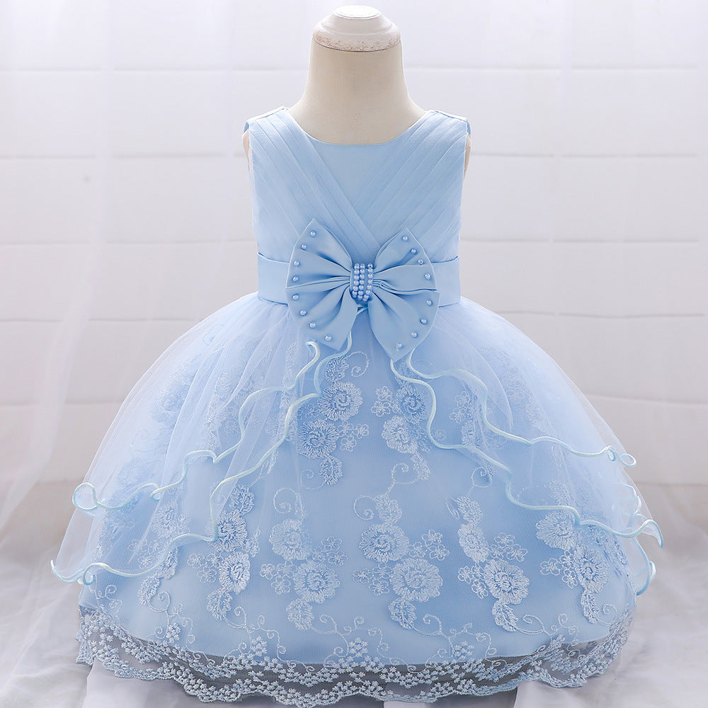 Cute Puffy Baby Girl Princess Dress – Tea Length Party Gown with Bow & Sequins