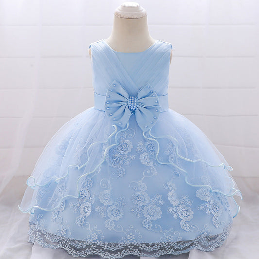 Cute Puffy Baby Girl Princess Dress – Tea Length Party Gown with Bow & Sequins