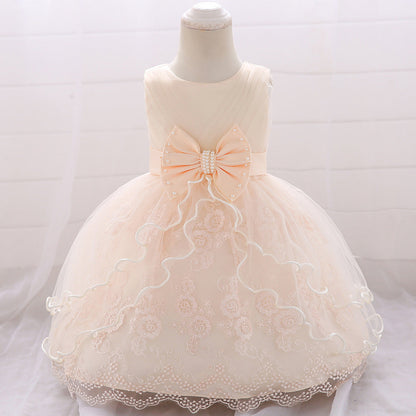 Cute Puffy Baby Girl Princess Dress – Tea Length Party Gown with Bow & Sequins