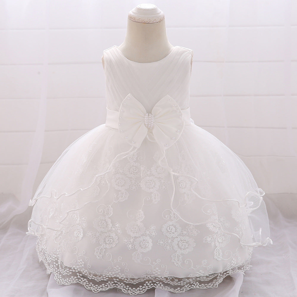Cute Puffy Baby Girl Princess Dress – Tea Length Party Gown with Bow & Sequins