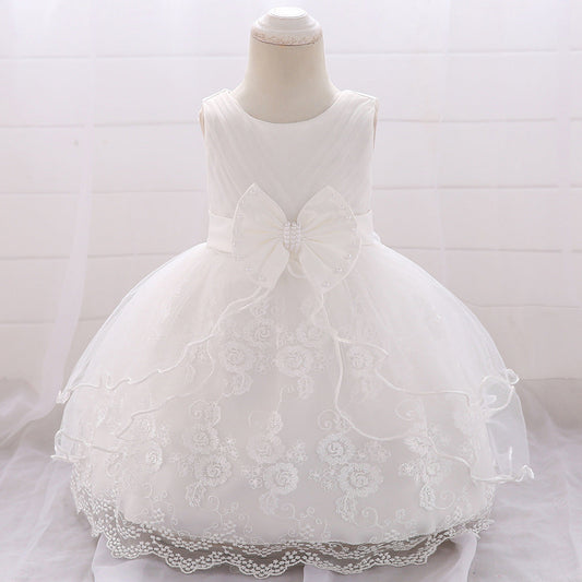 Cute Puffy Baby Girl Princess Dress – Tea Length Party Gown with Bow & Sequins