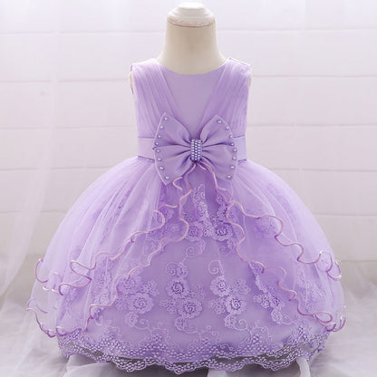 Cute Puffy Baby Girl Princess Dress – Tea Length Party Gown with Bow & Sequins