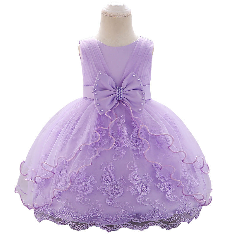 Cute Puffy Baby Girl Princess Dress – Tea Length Party Gown with Bow & Sequins
