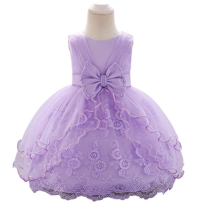 Cute Puffy Baby Girl Princess Dress – Tea Length Party Gown with Bow & Sequins